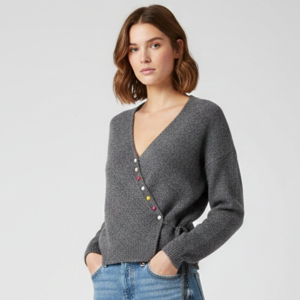 Gray Multi-Color Buttoned Women's Wrap Sweater 2X, NWOT